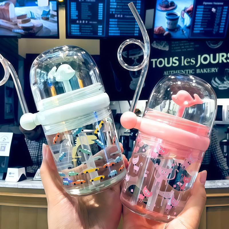 Whale Spouting Cup for Girls, Fountain Trendy Baby Kids Straw Cup, Cute Portable Water Bottle, Summer Plastic Cup
