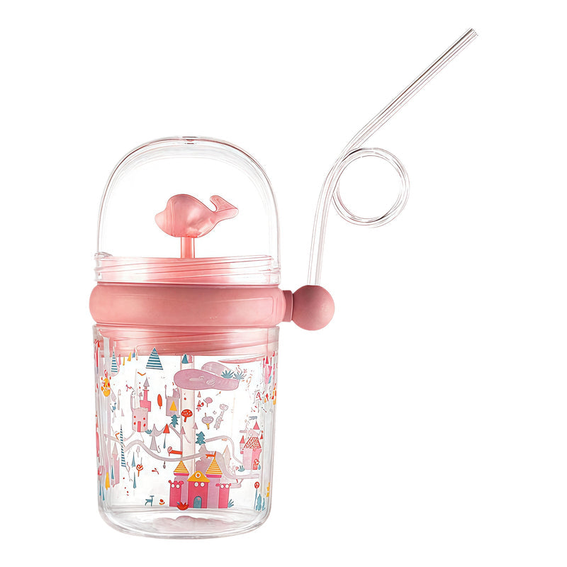 Whale Spouting Cup for Girls, Fountain Trendy Baby Kids Straw Cup, Cute Portable Water Bottle, Summer Plastic Cup