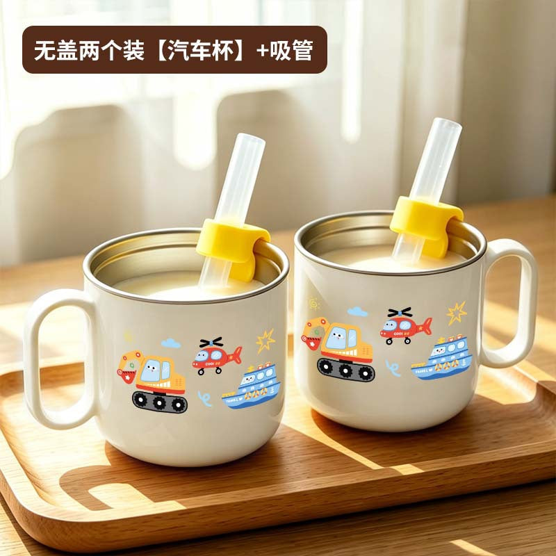 Kids Water Cup Home 304 Stainless Steel Non-Scald Direct Drinking Cup with Lid and Straw Baby Toddler Kindergarten Water Cup