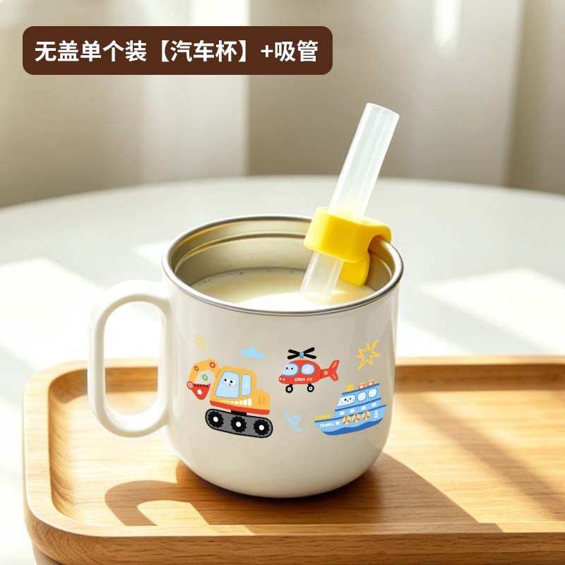 Kids Water Cup Home 304 Stainless Steel Non-Scald Direct Drinking Cup with Lid and Straw Baby Toddler Kindergarten Water Cup