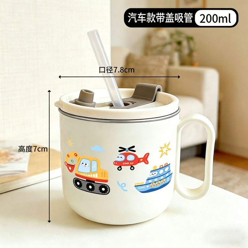 Kids Water Cup Home 304 Stainless Steel Non-Scald Direct Drinking Cup with Lid and Straw Baby Toddler Kindergarten Water Cup