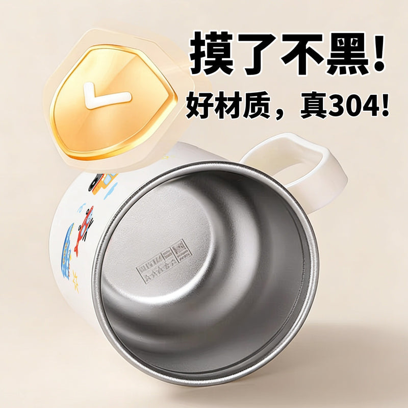 Kids Water Cup Home 304 Stainless Steel Non-Scald Direct Drinking Cup with Lid and Straw Baby Toddler Kindergarten Water Cup