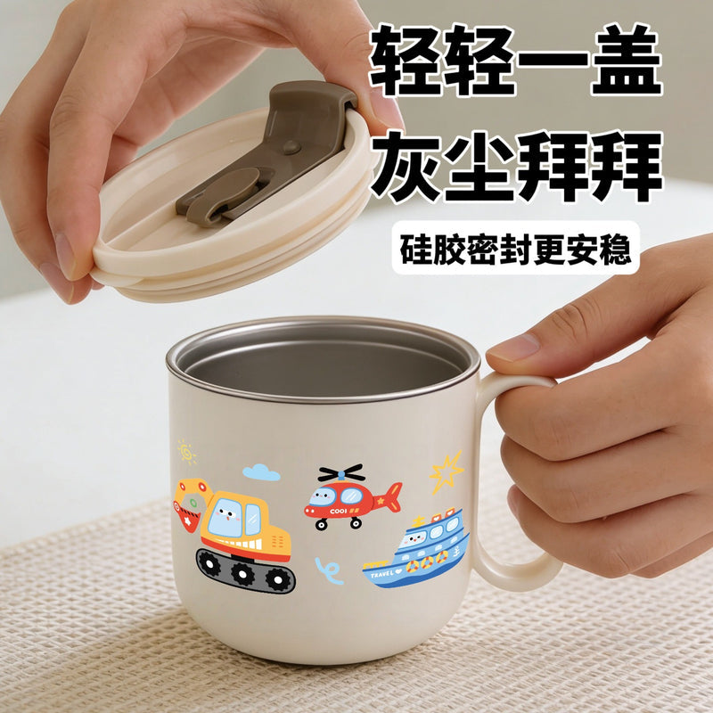 Kids Water Cup Home 304 Stainless Steel Non-Scald Direct Drinking Cup with Lid and Straw Baby Toddler Kindergarten Water Cup