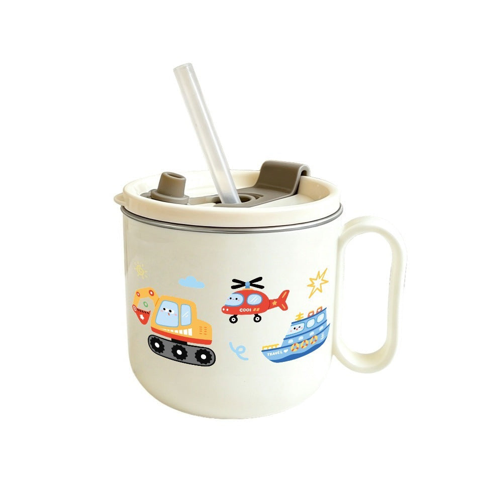 Kids Water Cup Home 304 Stainless Steel Non-Scald Direct Drinking Cup with Lid and Straw Baby Toddler Kindergarten Water Cup