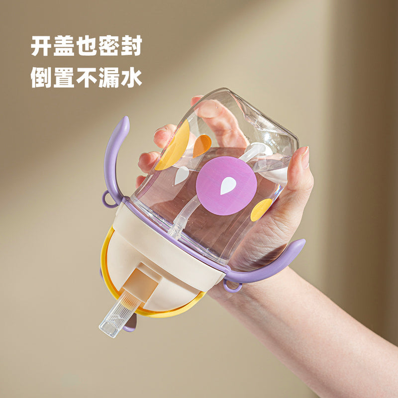 New Suction Cup Baby Flying Head Big Baby Bottle Drinking Water with Straw Learning Drinking Cup Dual-use Children's Water Cup