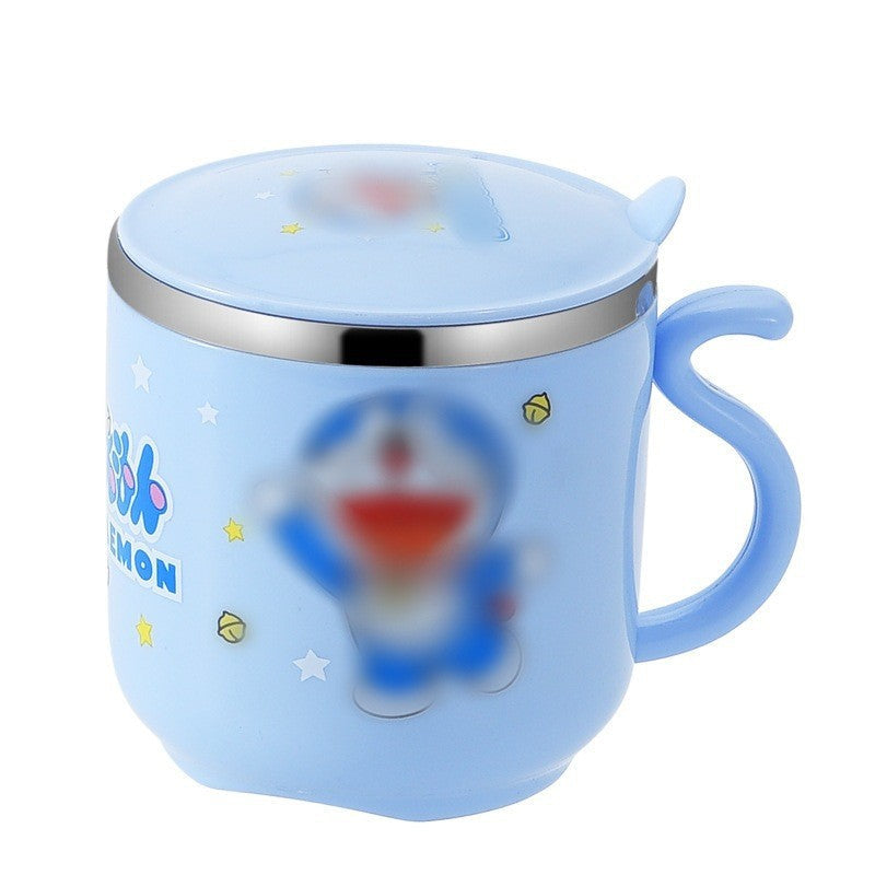 304 stainless steel water cup with straw kindergarten Cup double-layer cute children's milk cup small yellow duck gift