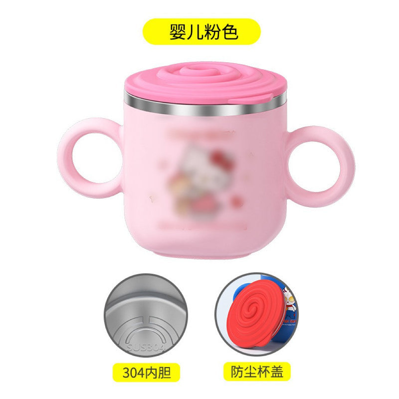 304 stainless steel water cup with straw kindergarten Cup double-layer cute children's milk cup small yellow duck gift