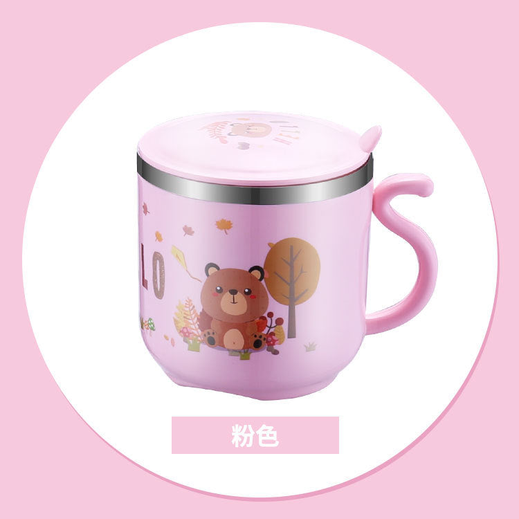 304 stainless steel water cup with straw kindergarten Cup double-layer cute children's milk cup small yellow duck gift