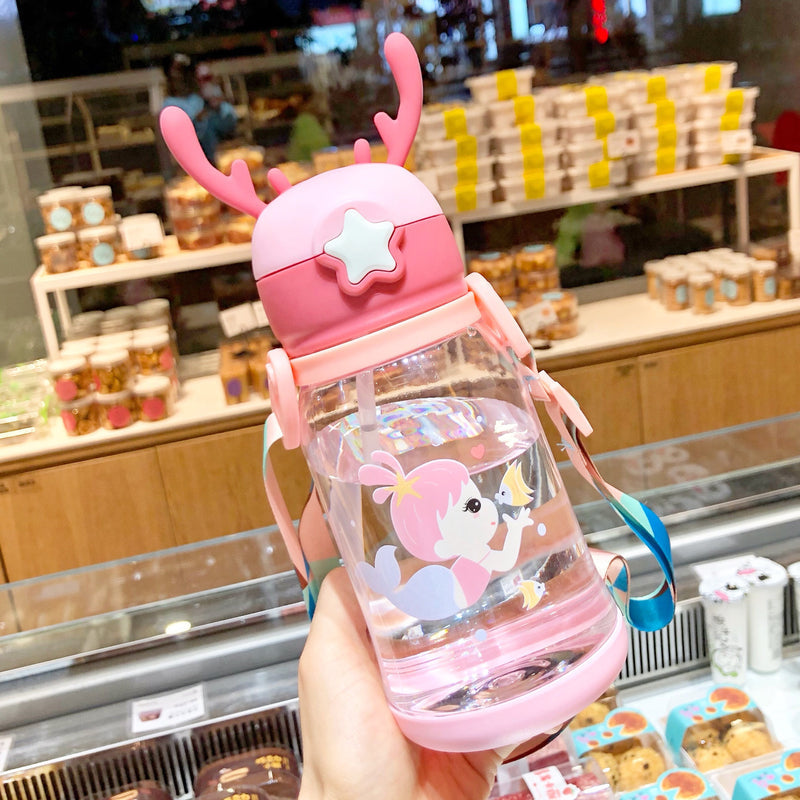 Large Capacity Cup Simple Children's Cute Kindergarten Primary School Stuffing Cup Convenient Plastic Cartoon Crossbody Strap