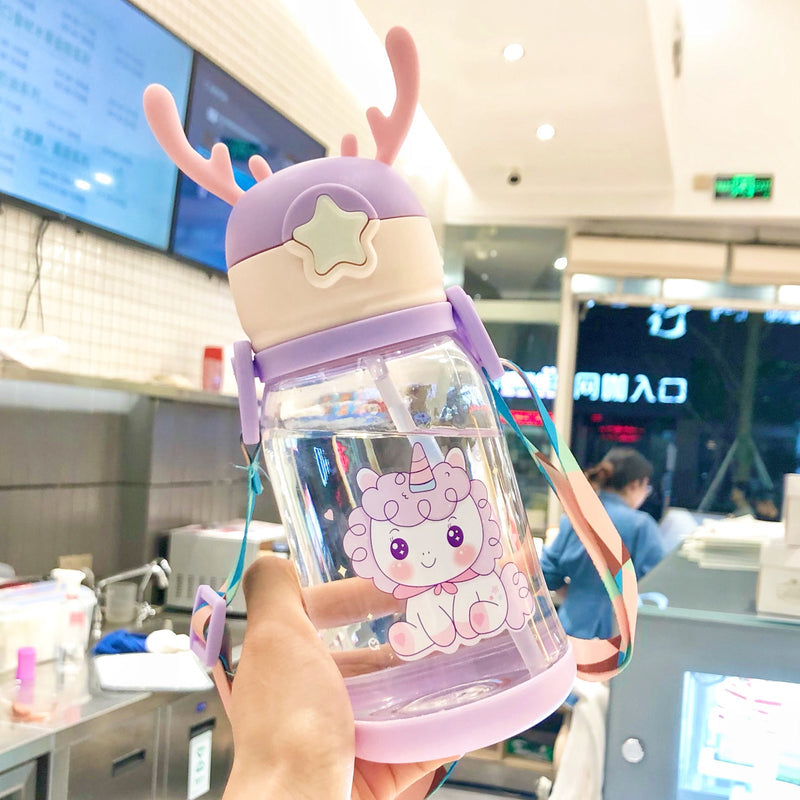 Large Capacity Cup Simple Children's Cute Kindergarten Primary School Stuffing Cup Convenient Plastic Cartoon Crossbody Strap