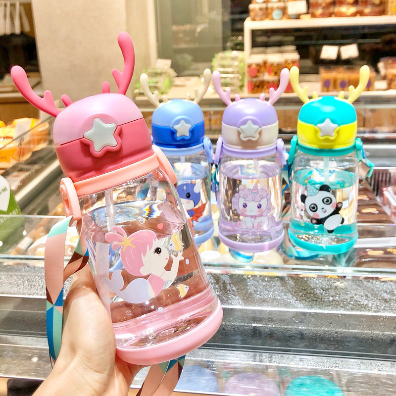 Large Capacity Cup Simple Children's Cute Kindergarten Primary School Stuffing Cup Convenient Plastic Cartoon Crossbody Strap