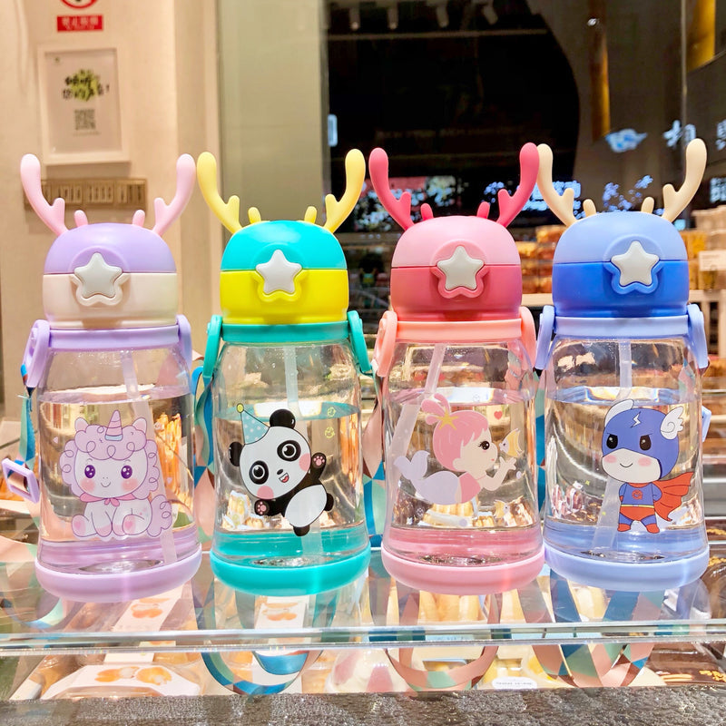 Large Capacity Cup Simple Children's Cute Kindergarten Primary School Stuffing Cup Convenient Plastic Cartoon Crossbody Strap