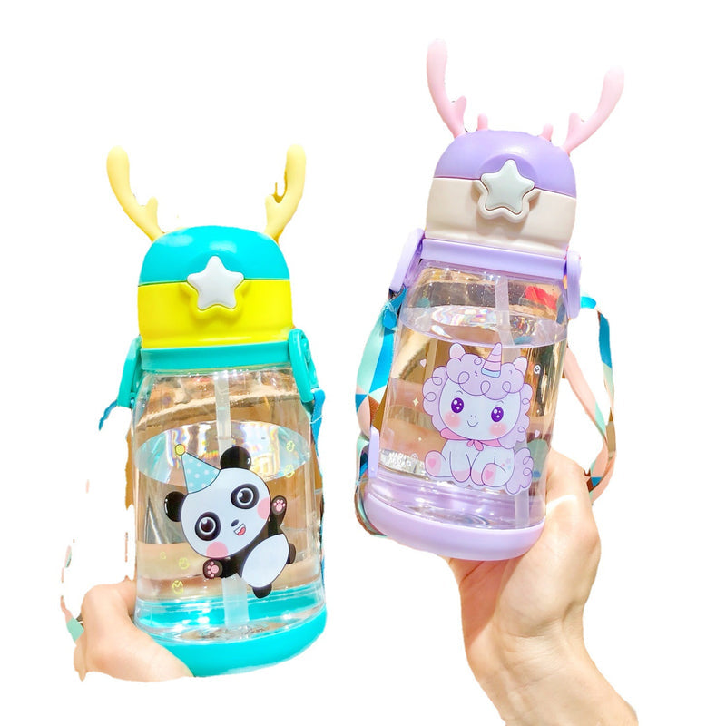 Large Capacity Cup Simple Children's Cute Kindergarten Primary School Stuffing Cup Convenient Plastic Cartoon Crossbody Strap