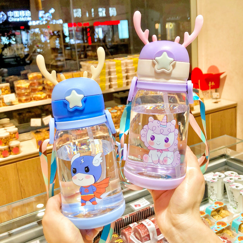 Large Capacity Cup Simple Children's Cute Kindergarten Primary School Stuffing Cup Convenient Plastic Cartoon Crossbody Strap