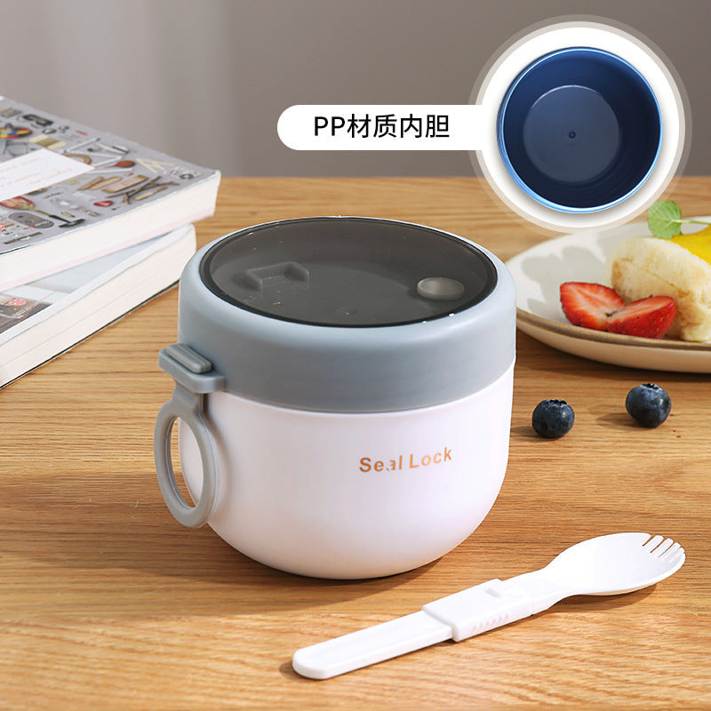 304 Stainless Steel Large-Capacity Insulated Oatmeal Cup with Lid, Portable Porridge Cup for Students and Office Workers, Trendy Design