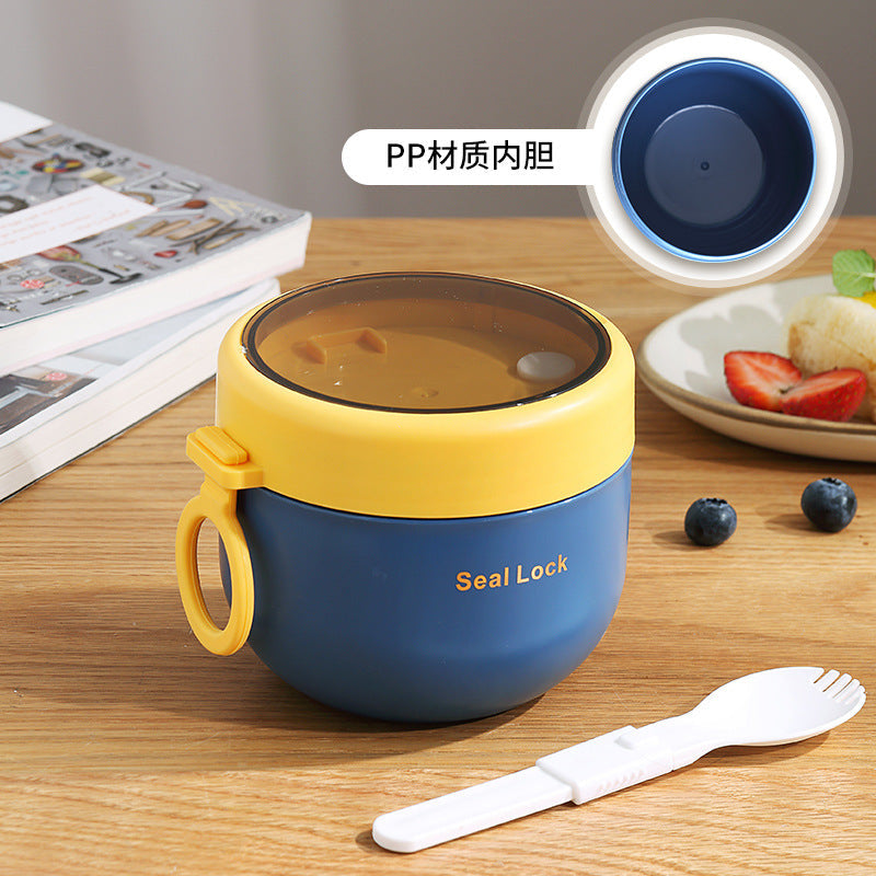 304 Stainless Steel Large-Capacity Insulated Oatmeal Cup with Lid, Portable Porridge Cup for Students and Office Workers, Trendy Design
