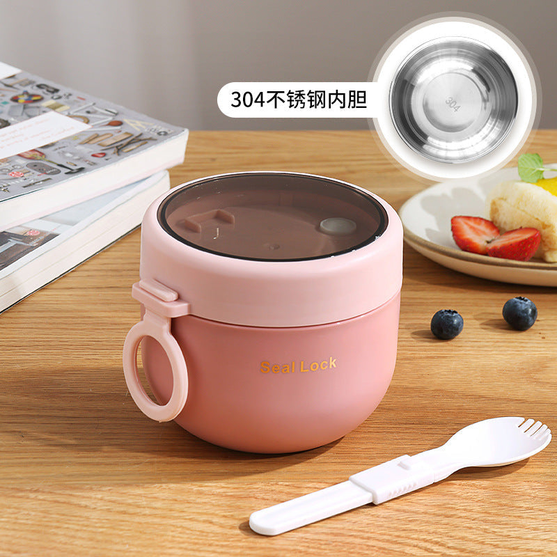 304 Stainless Steel Large-Capacity Insulated Oatmeal Cup with Lid, Portable Porridge Cup for Students and Office Workers, Trendy Design