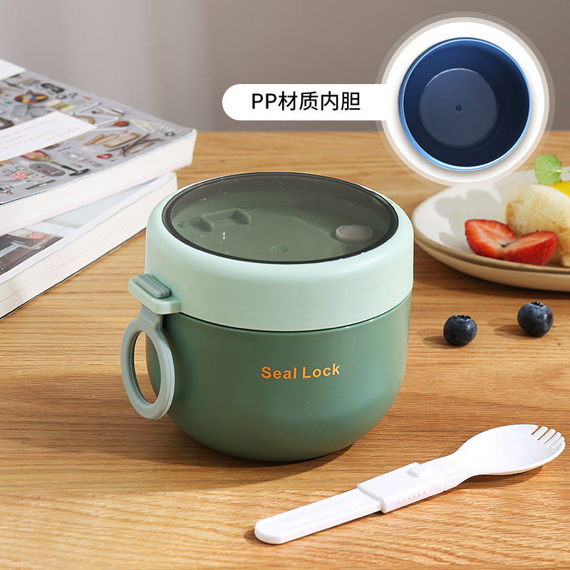 304 Stainless Steel Large-Capacity Insulated Oatmeal Cup with Lid, Portable Porridge Cup for Students and Office Workers, Trendy Design