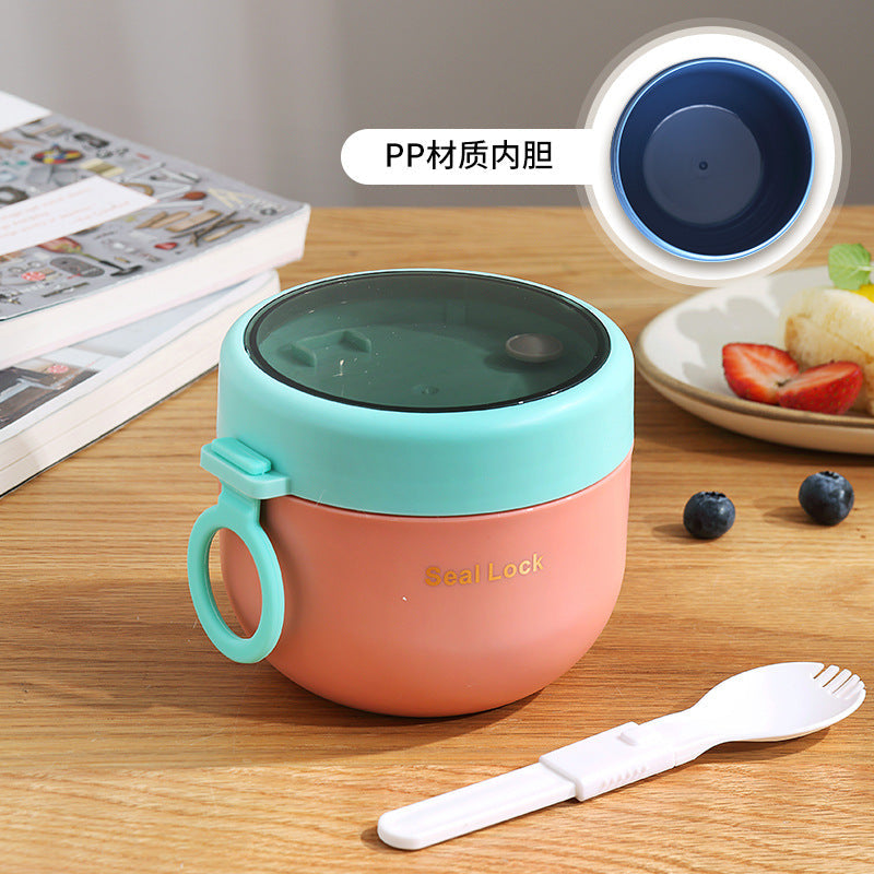 304 Stainless Steel Large-Capacity Insulated Oatmeal Cup with Lid, Portable Porridge Cup for Students and Office Workers, Trendy Design