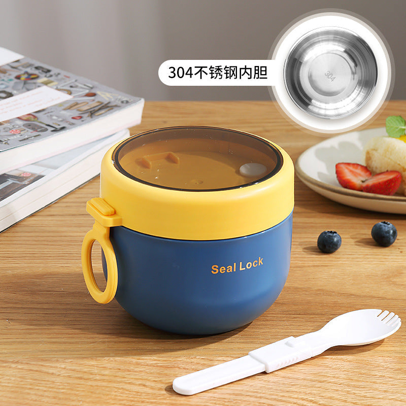 304 Stainless Steel Large-Capacity Insulated Oatmeal Cup with Lid, Portable Porridge Cup for Students and Office Workers, Trendy Design