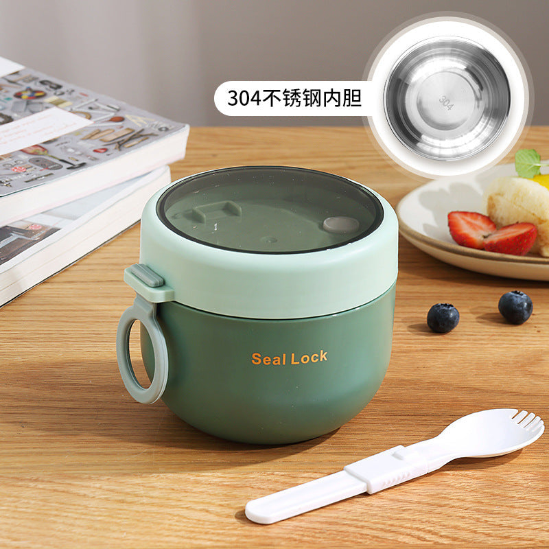 304 Stainless Steel Large-Capacity Insulated Oatmeal Cup with Lid, Portable Porridge Cup for Students and Office Workers, Trendy Design