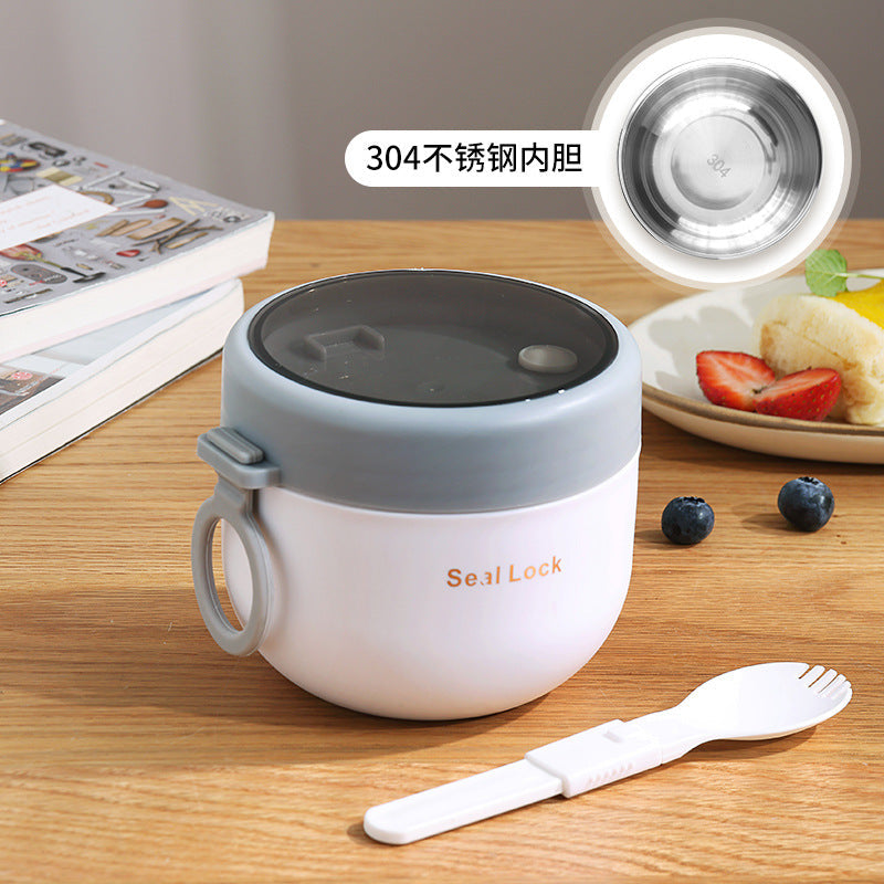 304 Stainless Steel Large-Capacity Insulated Oatmeal Cup with Lid, Portable Porridge Cup for Students and Office Workers, Trendy Design
