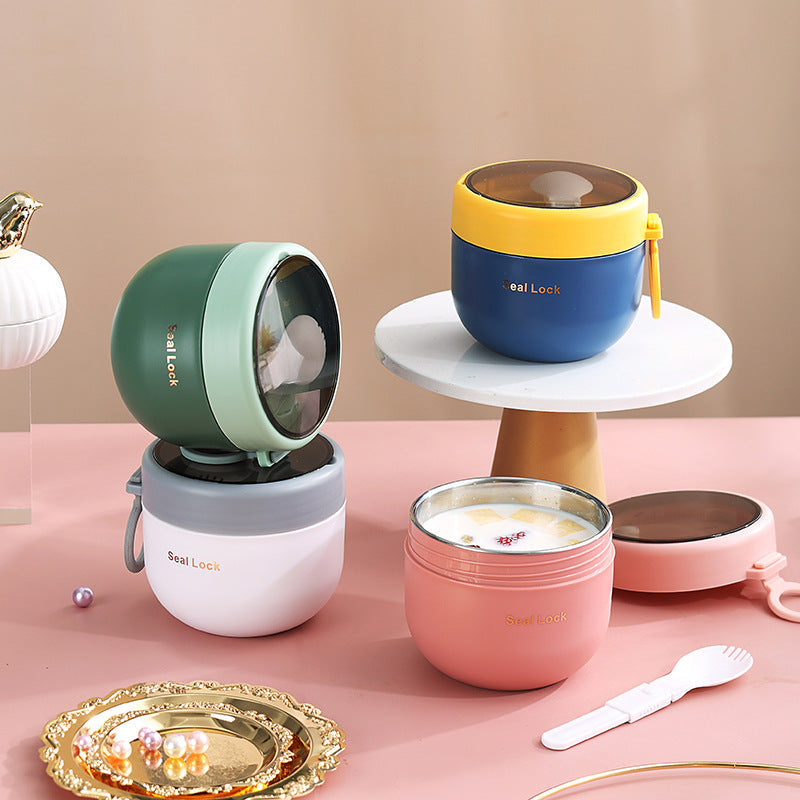 304 Stainless Steel Large-Capacity Insulated Oatmeal Cup with Lid, Portable Porridge Cup for Students and Office Workers, Trendy Design