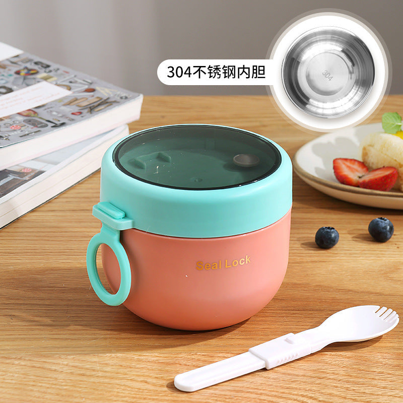 304 Stainless Steel Large-Capacity Insulated Oatmeal Cup with Lid, Portable Porridge Cup for Students and Office Workers, Trendy Design