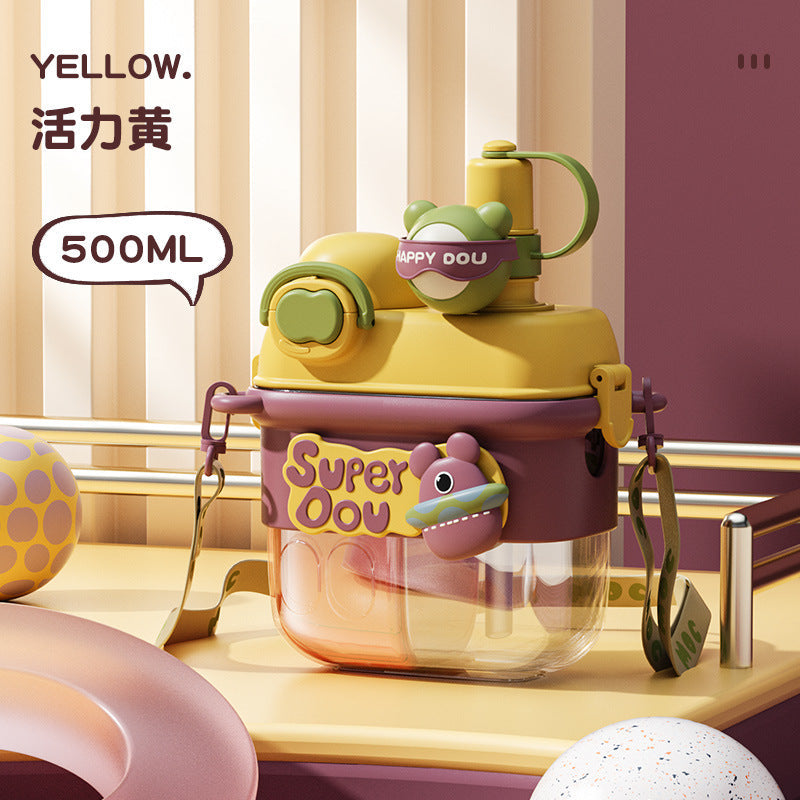 Children's Sippy Cup Large Capacity Two Warehouse Double Drinking Cup Female Student Summer High-Looking Plastic Cup Portable Water Cup Wholesale