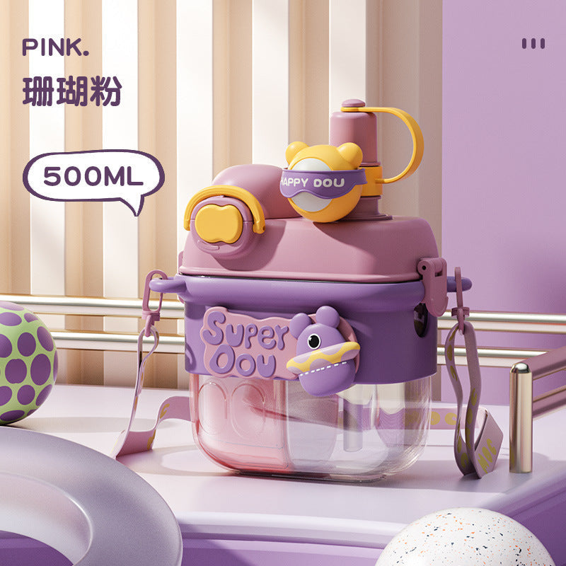 Children's Sippy Cup Large Capacity Two Warehouse Double Drinking Cup Female Student Summer High-Looking Plastic Cup Portable Water Cup Wholesale