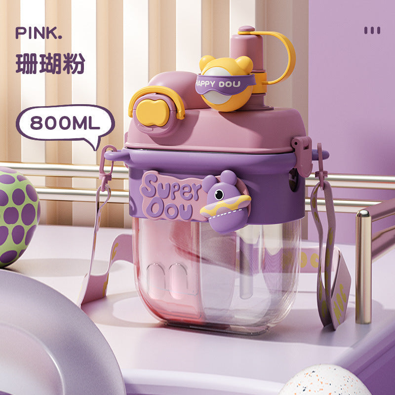 Children's Sippy Cup Large Capacity Two Warehouse Double Drinking Cup Female Student Summer High-Looking Plastic Cup Portable Water Cup Wholesale
