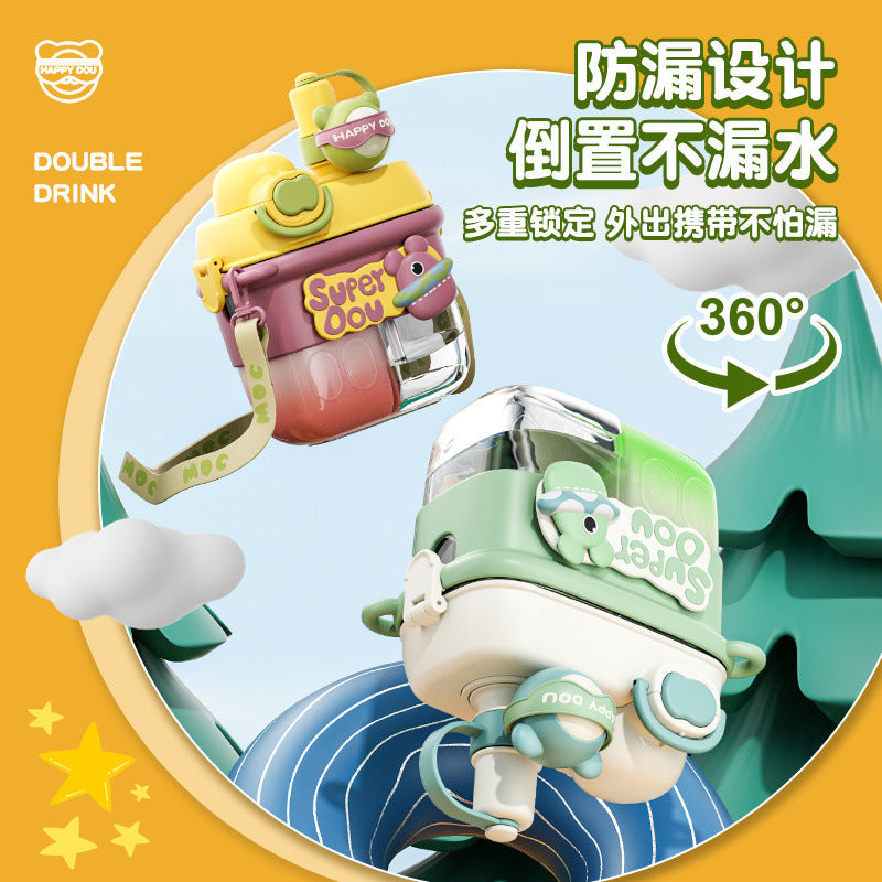 Children's Sippy Cup Large Capacity Two Warehouse Double Drinking Cup Female Student Summer High-Looking Plastic Cup Portable Water Cup Wholesale