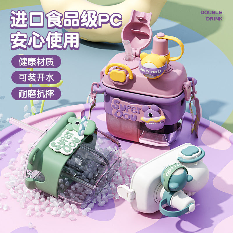 Children's Sippy Cup Large Capacity Two Warehouse Double Drinking Cup Female Student Summer High-Looking Plastic Cup Portable Water Cup Wholesale