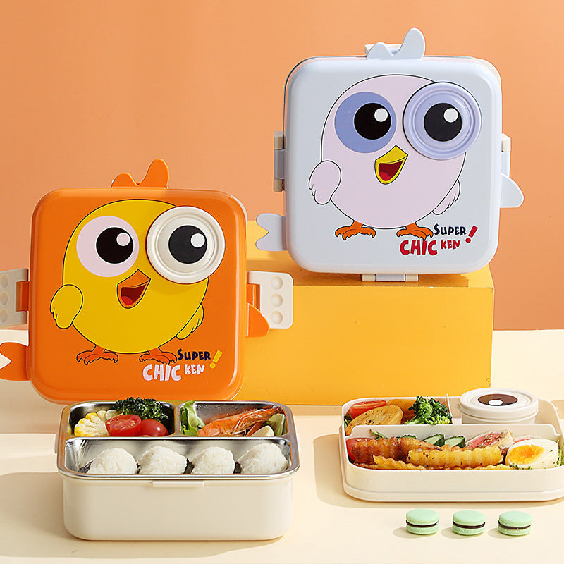 New 304 stainless steel lunch box cartoon three-compartment student lunch box primary school students double-compartment lunch box wholesale