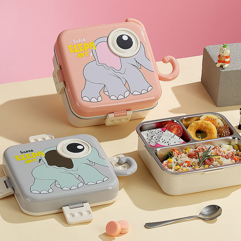 New 304 stainless steel lunch box cartoon three-compartment student lunch box primary school students double-compartment lunch box wholesale