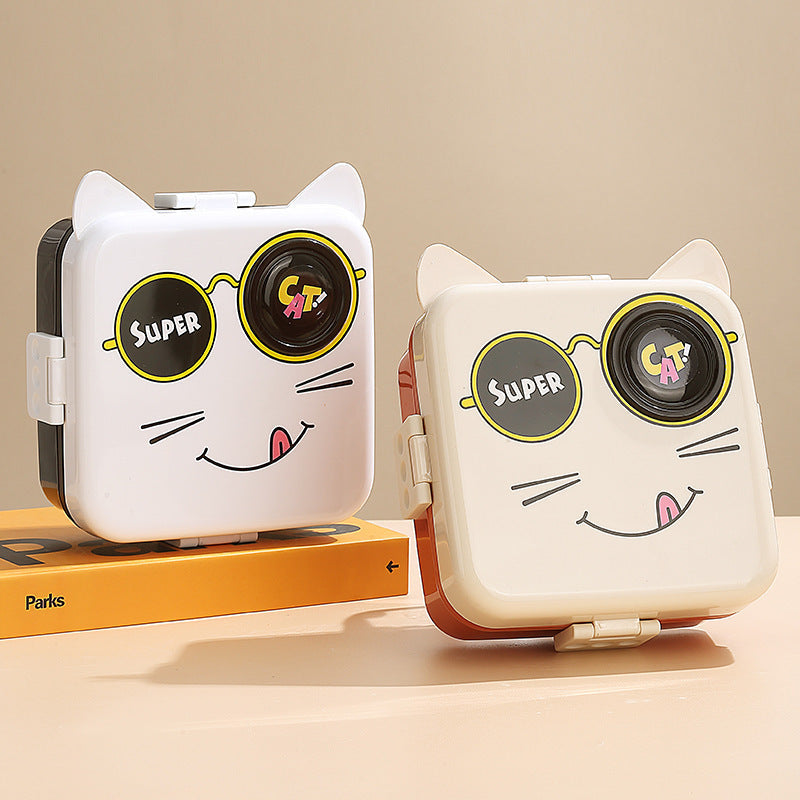 New 304 stainless steel lunch box cartoon three-compartment student lunch box primary school students double-compartment lunch box wholesale