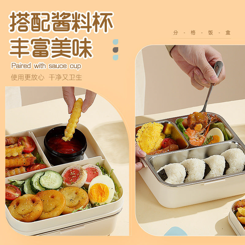New 304 stainless steel lunch box cartoon three-compartment student lunch box primary school students double-compartment lunch box wholesale