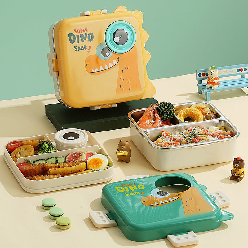 New 304 stainless steel lunch box cartoon three-compartment student lunch box primary school students double-compartment lunch box wholesale