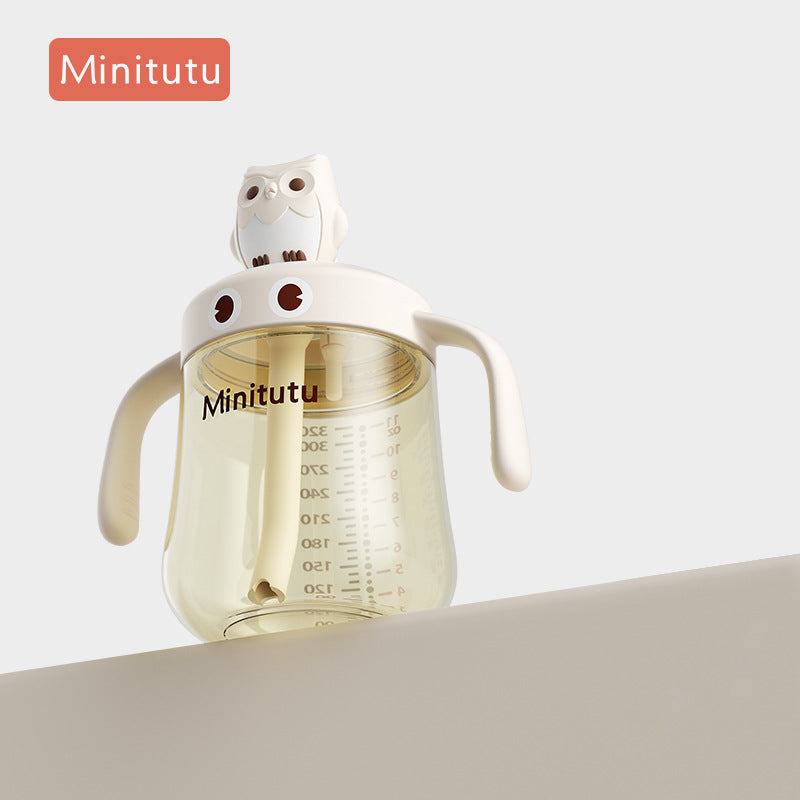 Minitutu Kidsren's Water Cup Milk Bottle Pp Milk Cup Cartoon Owl Shape Baby Learning Drinking Cup Anti-Fall Wholesale