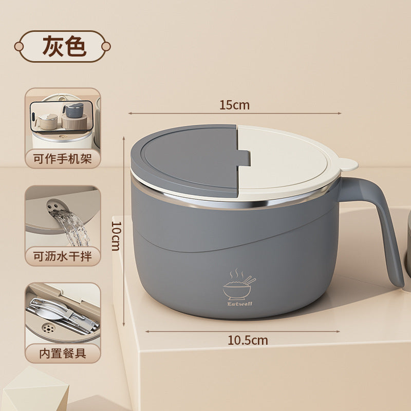 304 Stainless Steel Large-Capacity Instant Noodle Bowl with Drainable Water, Convenient Noodle Bowl with Lid, Student Rice Bowl, Office Worker Lunch Box