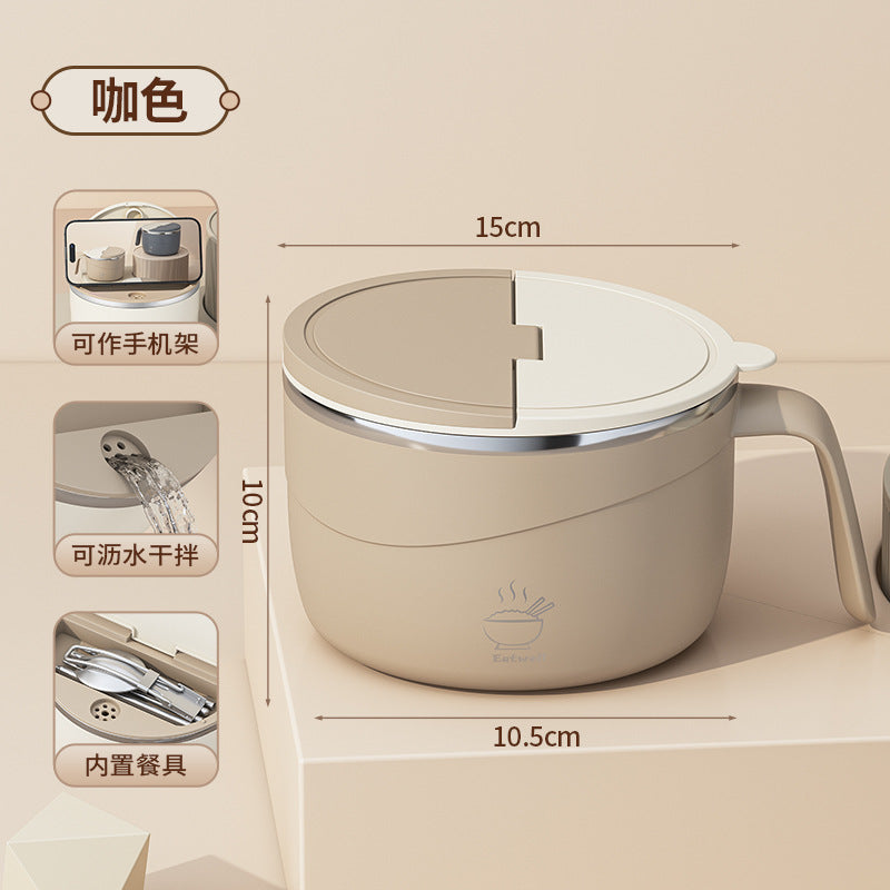 304 Stainless Steel Large-Capacity Instant Noodle Bowl with Drainable Water, Convenient Noodle Bowl with Lid, Student Rice Bowl, Office Worker Lunch Box