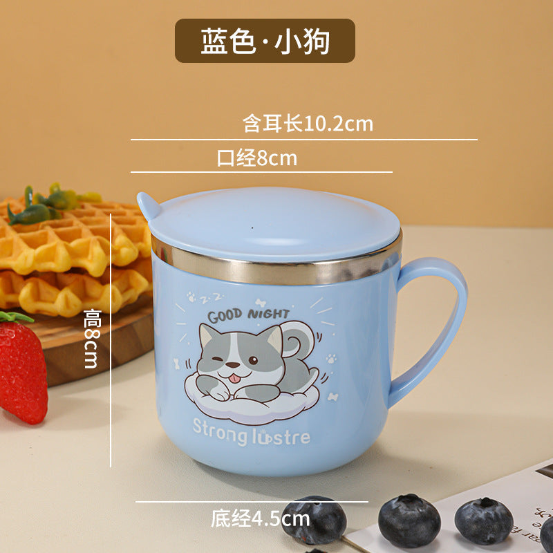 304 Stainless Steel Kidsren's Water Cup Cartoon with Handle Kindergarten Student Drinking Cup Milk Cup with Lid Double-Layer Cup