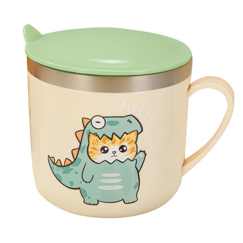 304 Stainless Steel Kidsren's Water Cup Cartoon with Handle Kindergarten Student Drinking Cup Milk Cup with Lid Double-Layer Cup