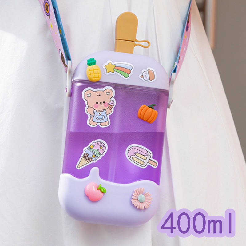 Yafeiqi Manufacturer Cross-Border E-Commerce Ice Cream Popsicle Water Cup Portable Cross-Body Strap Kettle Children's Spout Plastic Cup