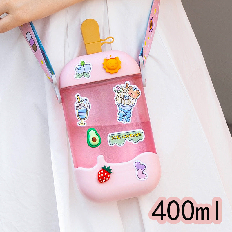 Yafeiqi Manufacturer Cross-Border E-Commerce Ice Cream Popsicle Water Cup Portable Cross-Body Strap Kettle Children's Spout Plastic Cup