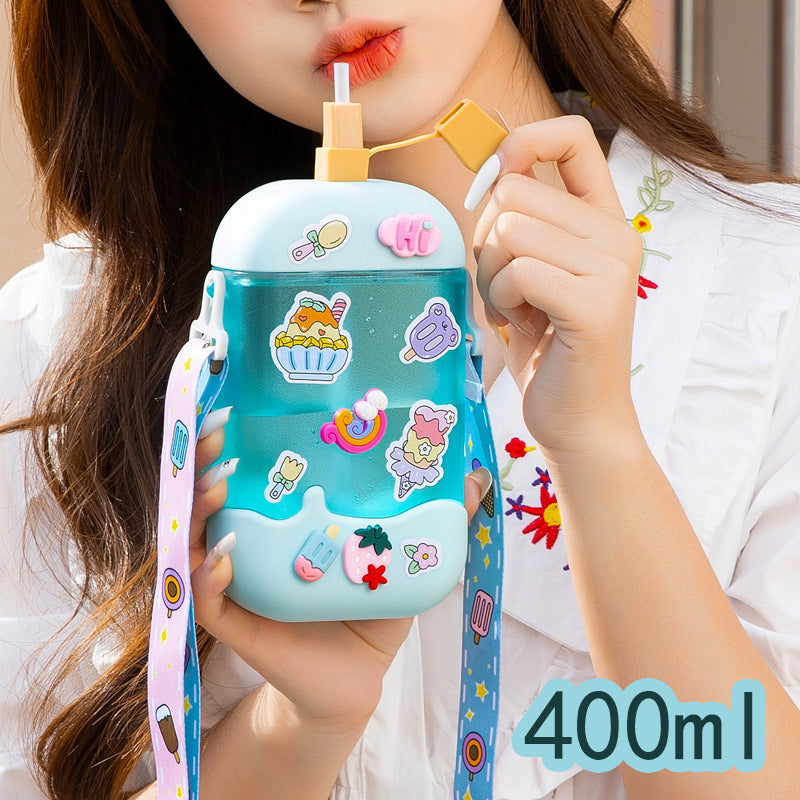 Yafeiqi Manufacturer Cross-Border E-Commerce Ice Cream Popsicle Water Cup Portable Cross-Body Strap Kettle Children's Spout Plastic Cup