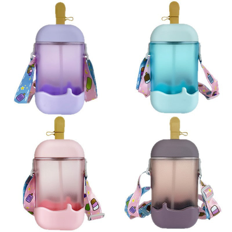 Yafeiqi Manufacturer Cross-Border E-Commerce Ice Cream Popsicle Water Cup Portable Cross-Body Strap Kettle Children's Spout Plastic Cup