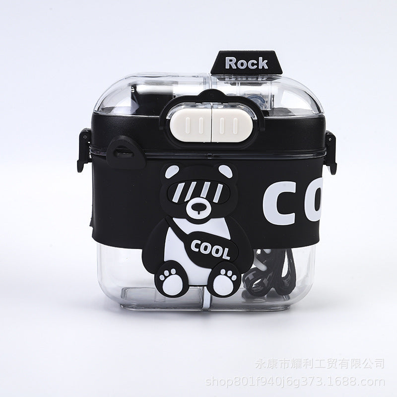 Children's Water Bottle, Cartoon Design, Special for Students Going to School, Portable Double-Drink Plastic Cup, High Appearance Value, Double Compartment Cup, High Temperature Resistant