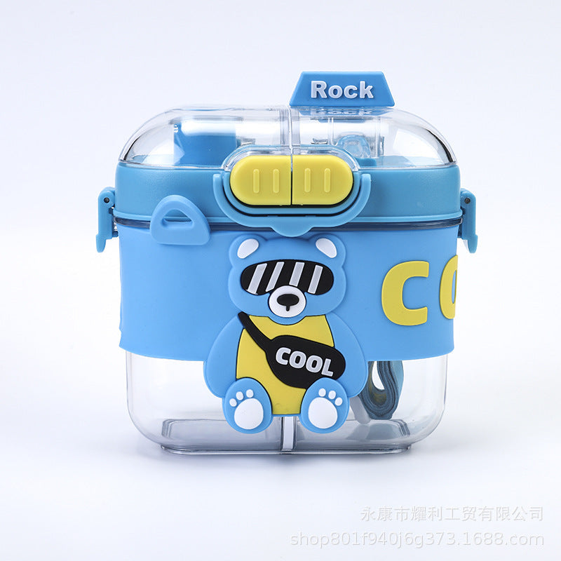 Children's Water Bottle, Cartoon Design, Special for Students Going to School, Portable Double-Drink Plastic Cup, High Appearance Value, Double Compartment Cup, High Temperature Resistant
