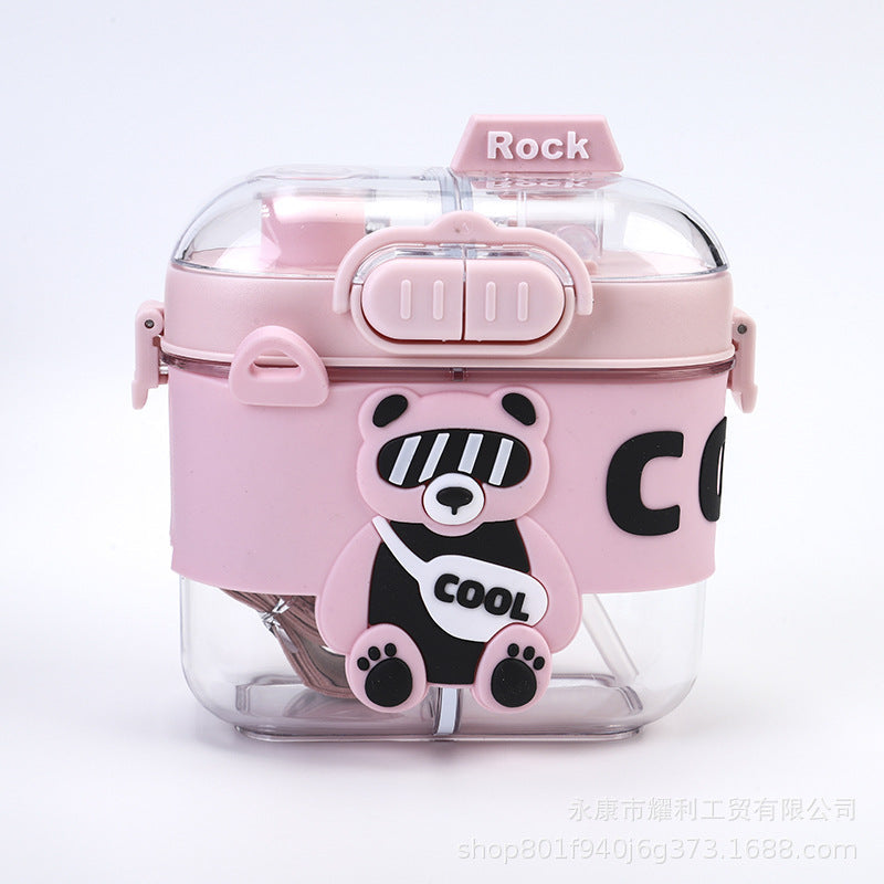 Children's Water Bottle, Cartoon Design, Special for Students Going to School, Portable Double-Drink Plastic Cup, High Appearance Value, Double Compartment Cup, High Temperature Resistant